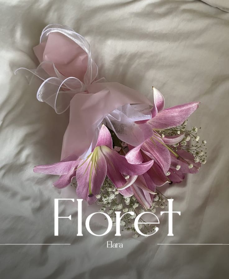 Elara — Pink lilies and baby's breath, soft as morning light