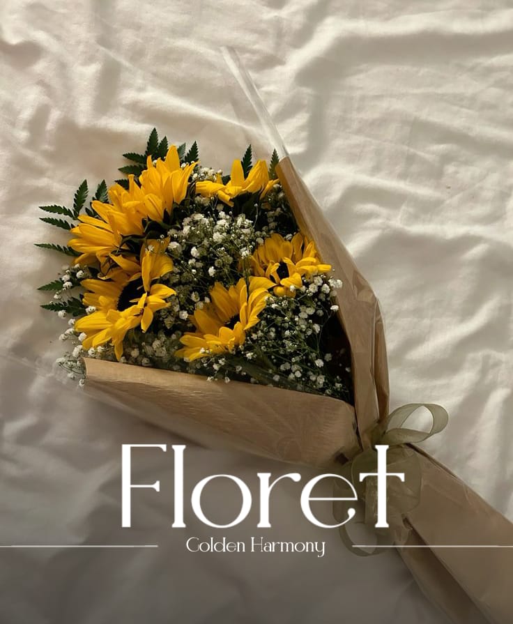 Golden Harmony — Sunflowers and baby's breath in rustic kraft