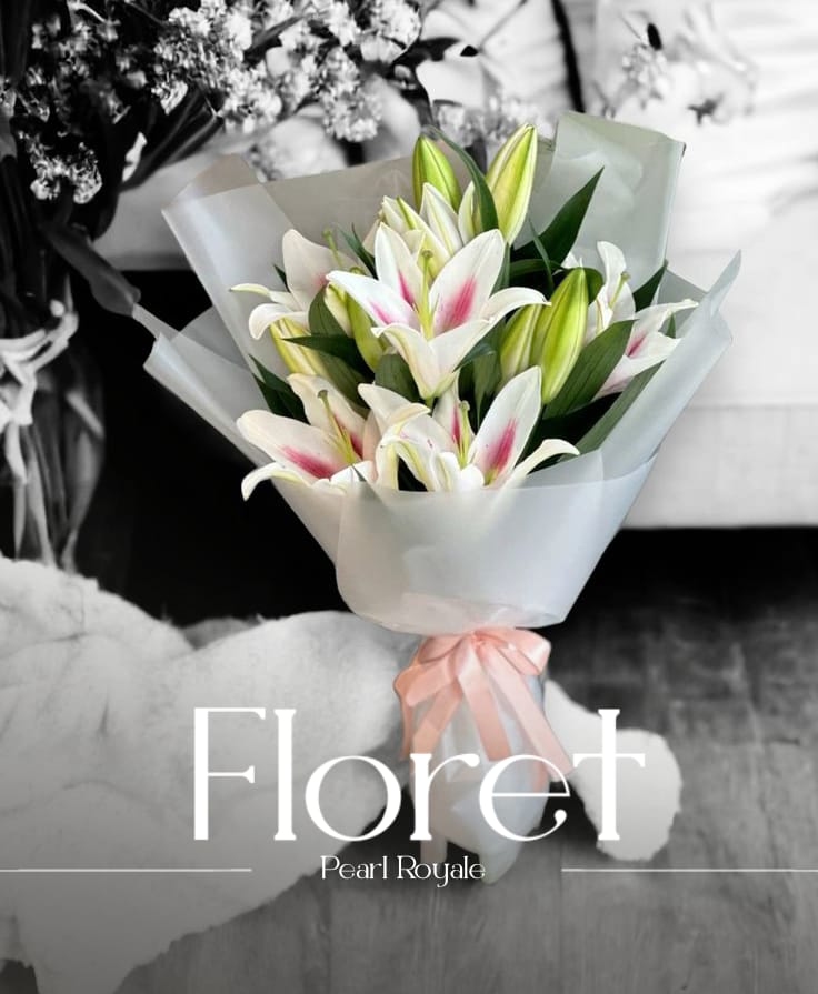 Pearl Royale — Oriental lilies wrapped in cloud-soft elegance